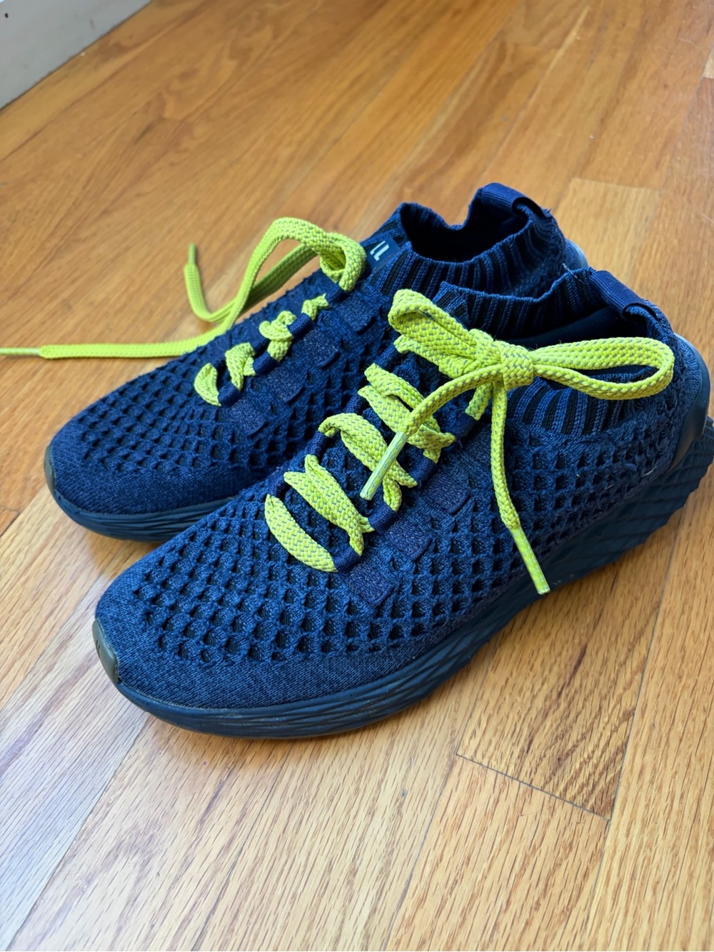 NOBULL Navy Knit Sneakers with Neon Laces